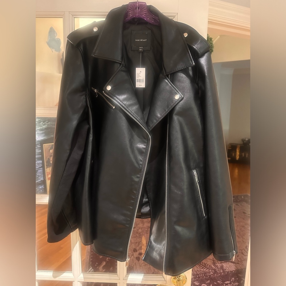 Lane Bryant black faux leather moto jacket